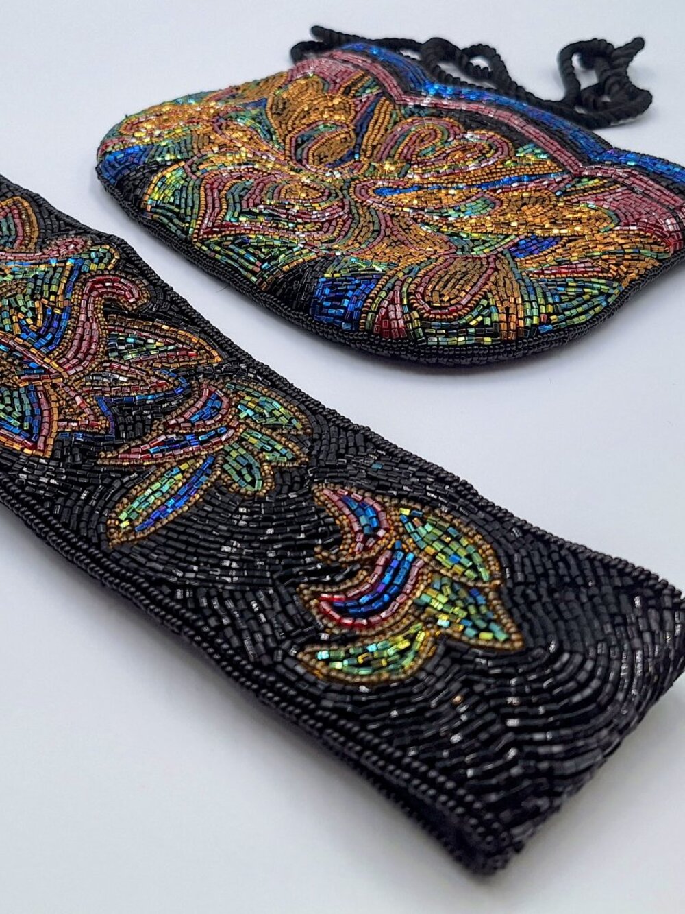 Vintage Lillian Vernon Multicolor Beaded Evening Purse and Belt Set - Velcro